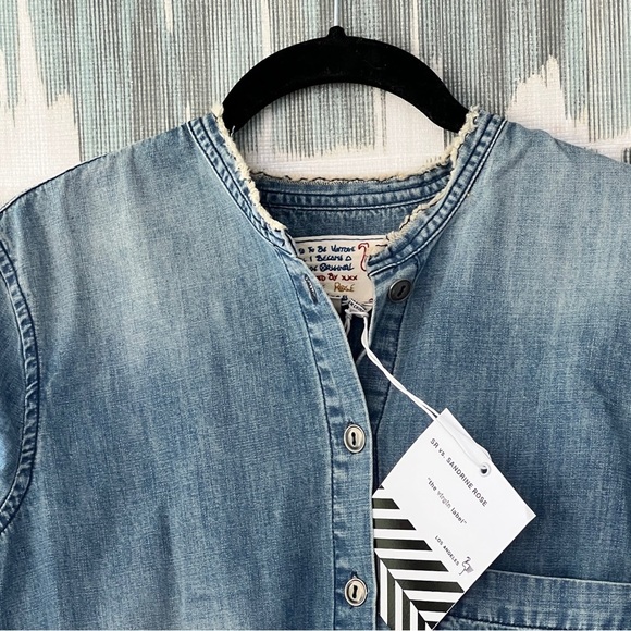 Free People X Sandrine Rose Denim Button-Up mandarin collar Tunic Shirt - XS - Picture 5 of 9
